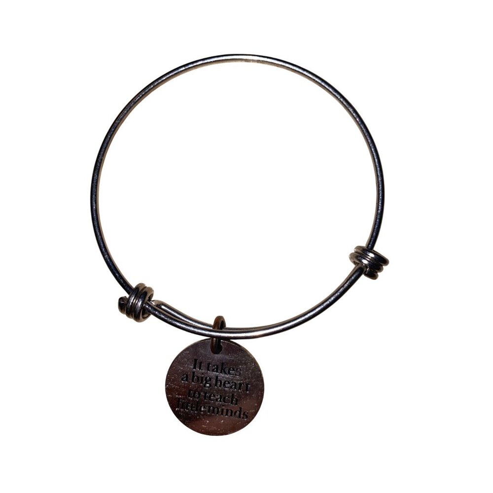 Adjustable Inspirational Teacher Bangle Bracelet With Engraved Pendant "It Takes